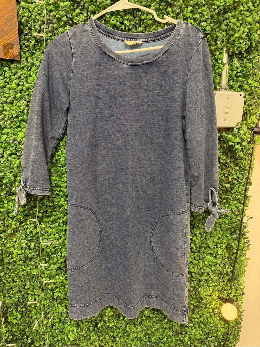 Jane and Delancey Washed Denim Blue Tie-Sleeve Long Sleeve Dress